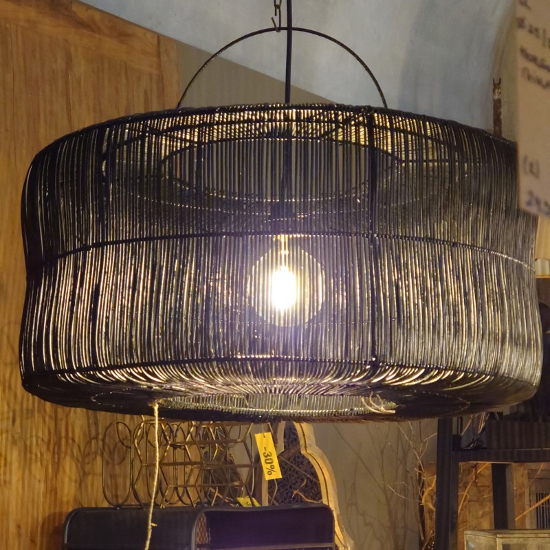 BLACK CYL LAMP RATTAN XL      - HANGING LAMPS