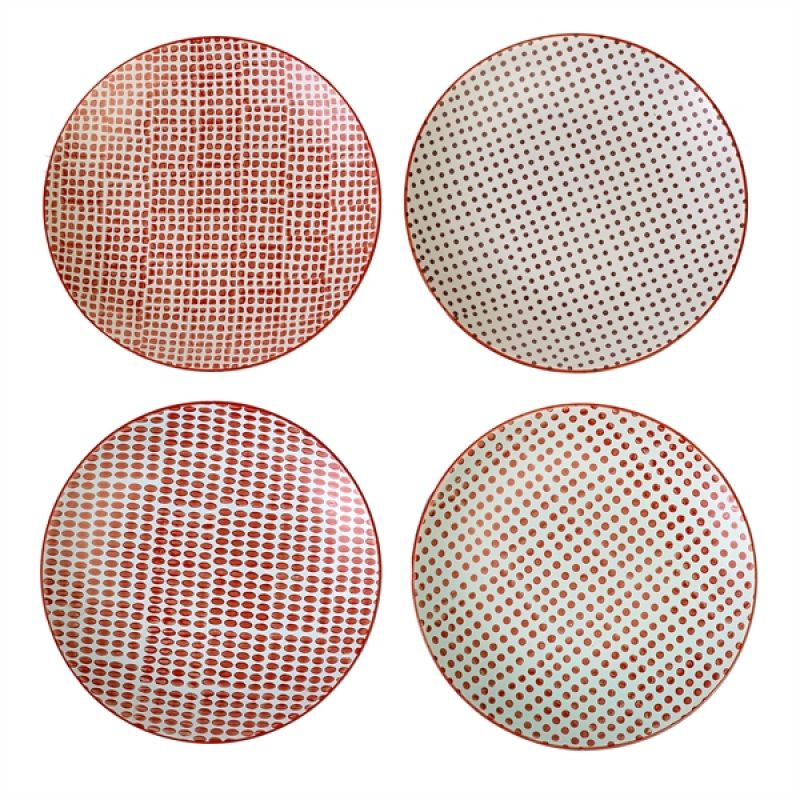 PLATES RED PATTERN SET OF 4