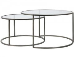 GLASS TOP ZINK FRAME CAFE TABLE 2 SIZES 