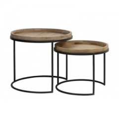 SIDETABLE WOODEN TRAY TOP ZINK LEG SET OF 2 